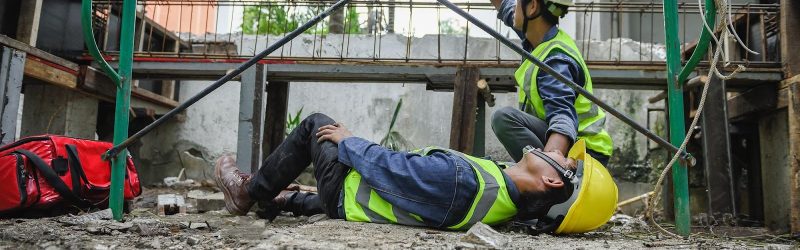 Injured worker after fall at construction site.